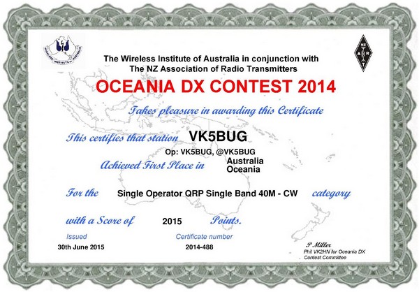 VK5BUG 2014 OCDX contest certificate, click to enlarge picture.