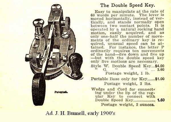 Early 1900's Bunnell Double Speed Key ad, click to enlarge picture.