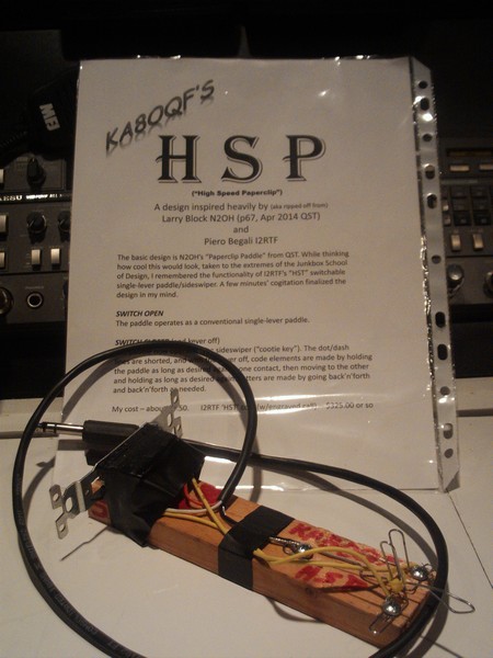 KA8OQF's homebrew HSP key, description in background, click to enlarge picture.